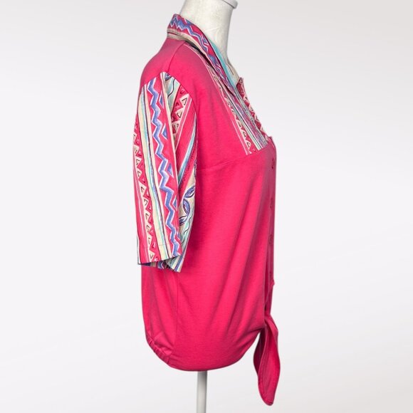 Vintage Koret Petite 90s Pink Tie Front Shirt Short Sleeve Small - Picture 6 of 8